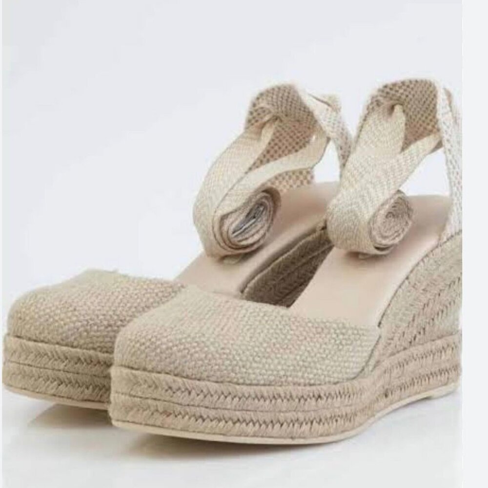 Kourbela Woven Espadrille Platform Wedges – Mediterranean Raffia – Size 40 - Picture 2 of 6